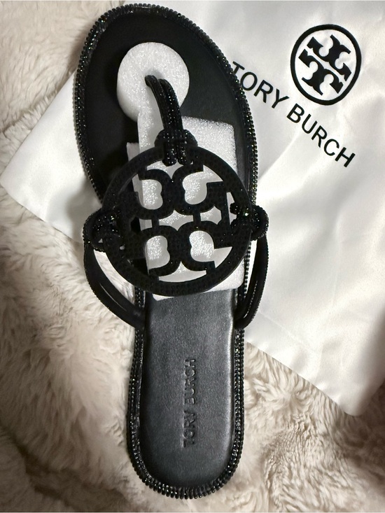 Tory Burch Shoes - Tory Burch Black Logo Cutout Slip-On Sandal